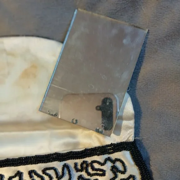 Vintage Women's Fabric White Clutch Abstract Black Beading - Picture 7 of 10